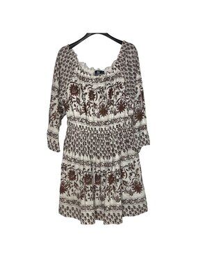 Madison Mathews Floral Boho Off The Shoulder Dress Sz XL Festival Gauzy Cotton